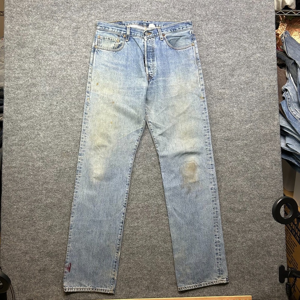 Levi's 501 Jeans Men's Blue Denim Straight Pockets Button Fly Classic - 34X35